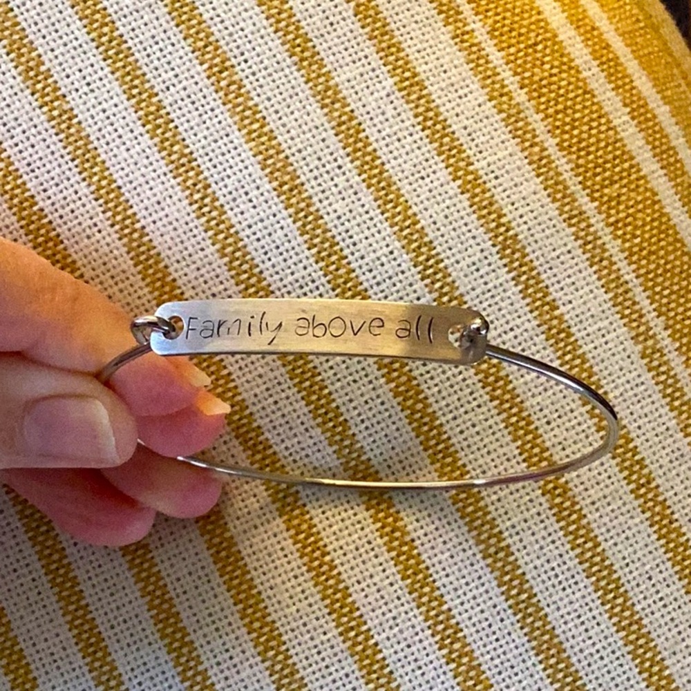 Family above all bangle bracelet custom hand stamped sexy TVDU inspired fun
